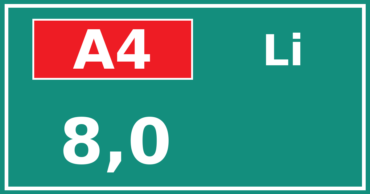 Hectometerbord A4 8,0 zijde Li