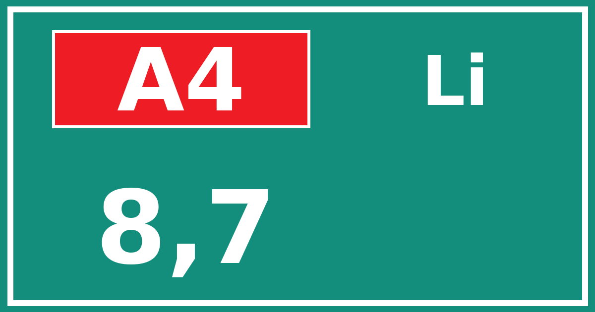 Hectometerbord A4 8,7 zijde Li