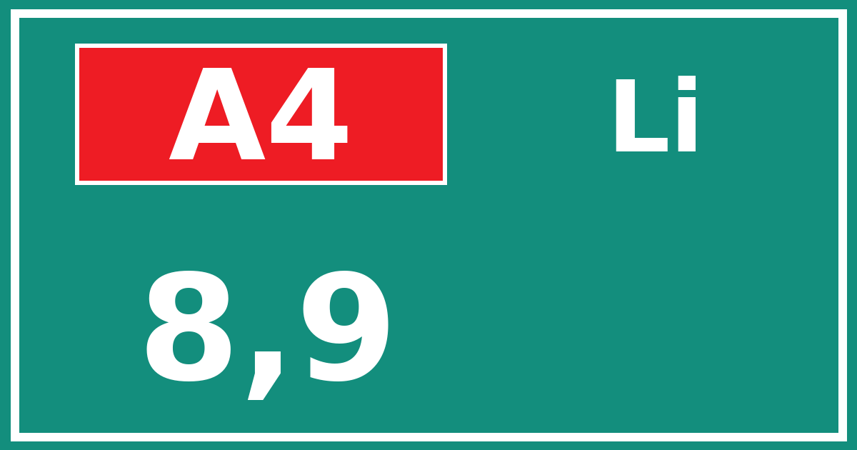 Hectometerbord A4 8,9 zijde Li