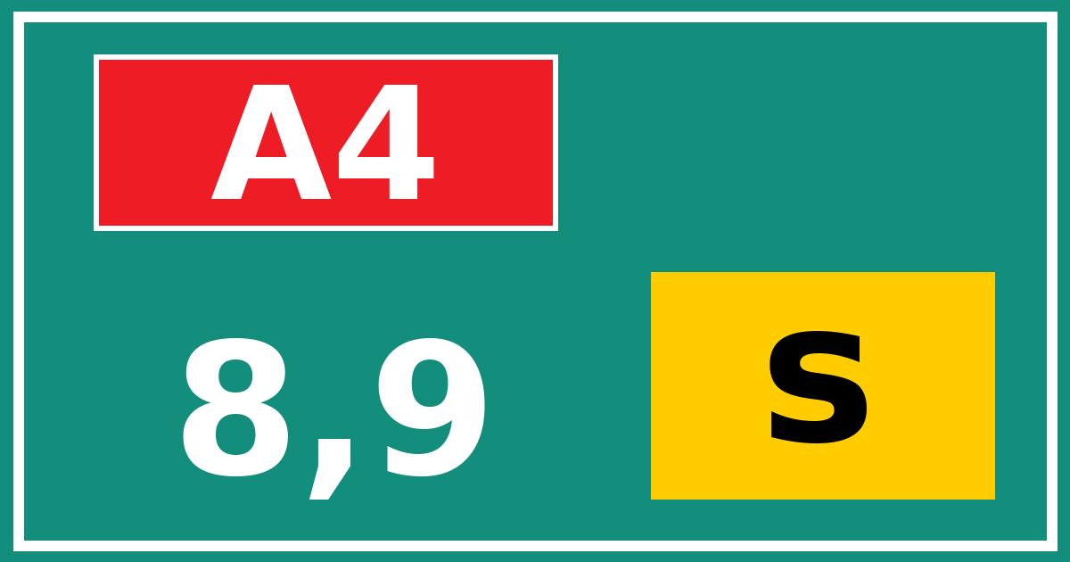 Hectometerbord A4 8,9 letter s