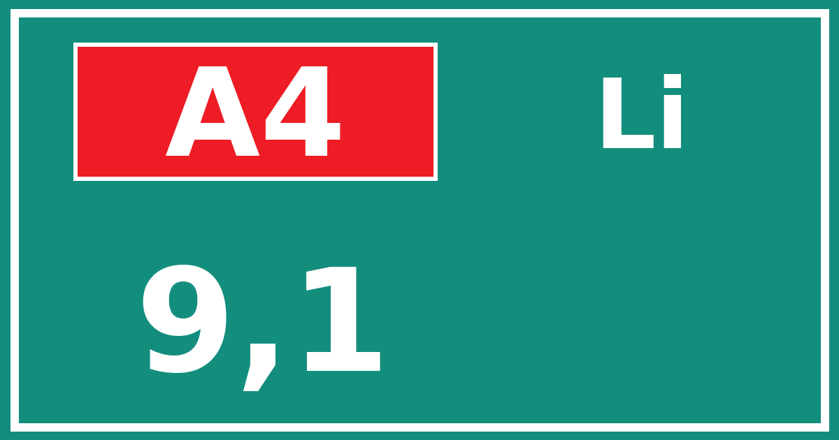 Hectometerbord A4 9,1 zijde Li