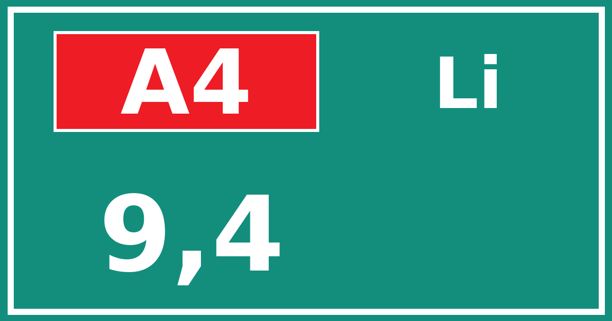 Hectometerbord A4 9,4 zijde Li