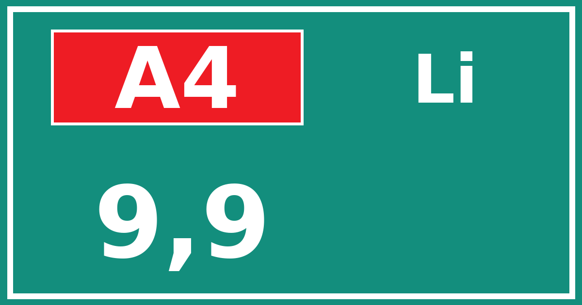 Hectometerbord A4 9,9 zijde Li