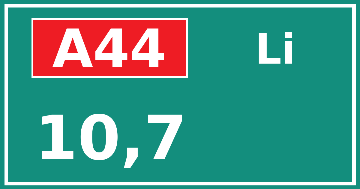 Hectometerbord A44 10,7 zijde Li