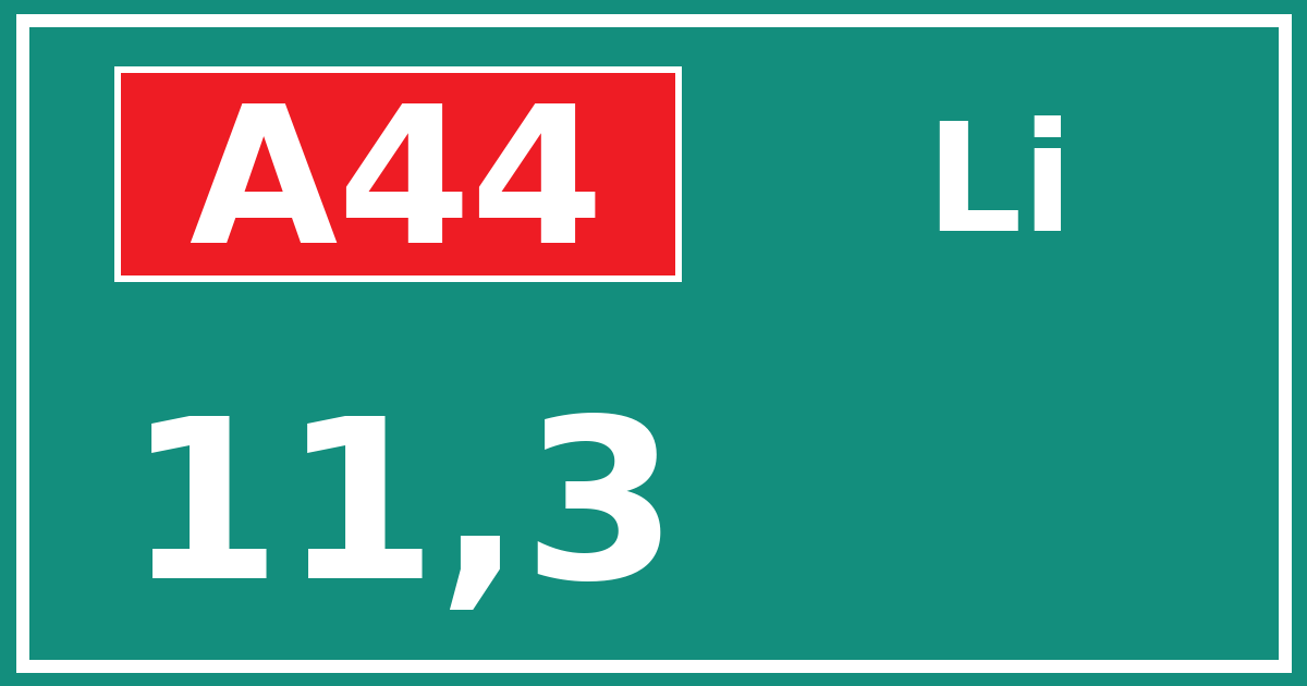 Hectometerbord A44 11,3 zijde Li