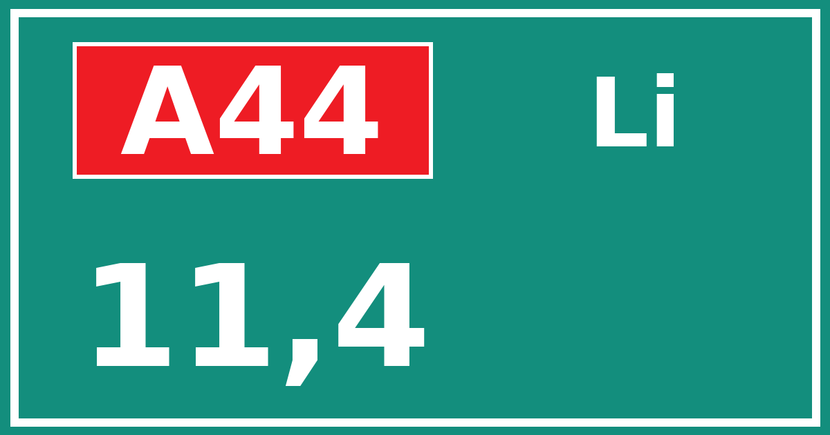Hectometerbord A44 11,4 zijde Li