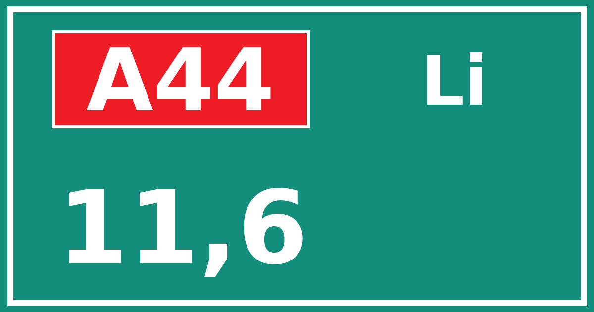 Hectometerbord A44 11,6 zijde Li