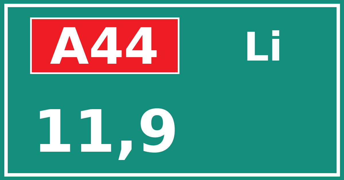Hectometerbord A44 11,9 zijde Li