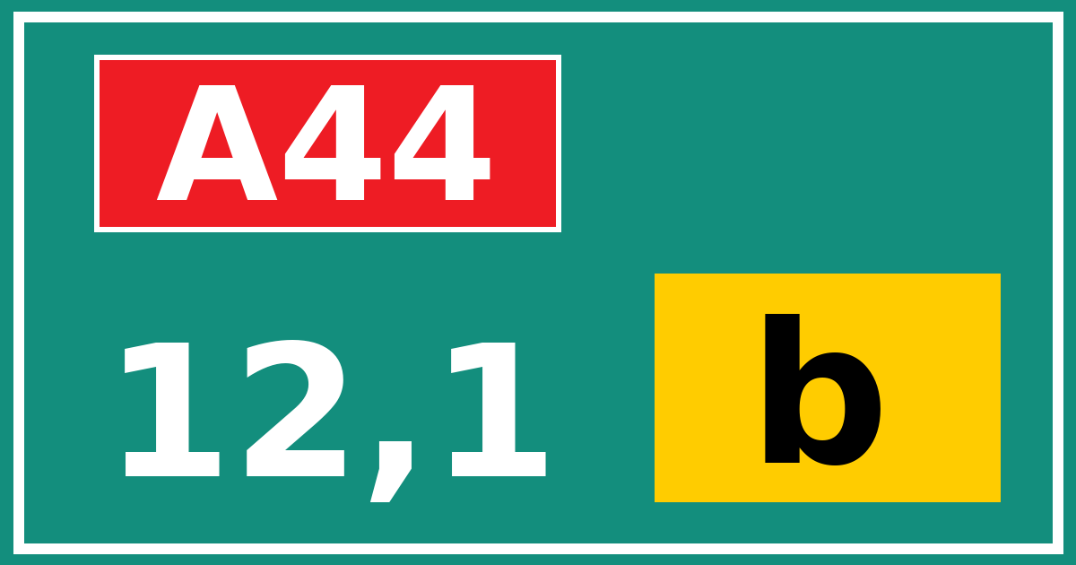 Hectometerbord A44 12,1 letter b