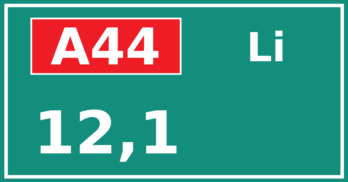 Hectometerbord A44 12,1 zijde Li