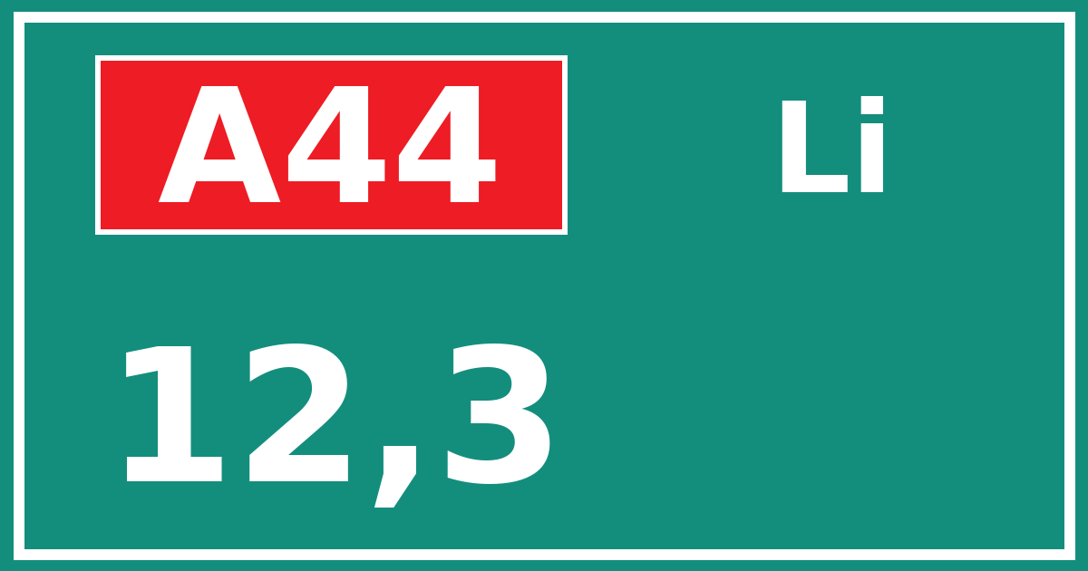 Hectometerbord A44 12,3 zijde Li
