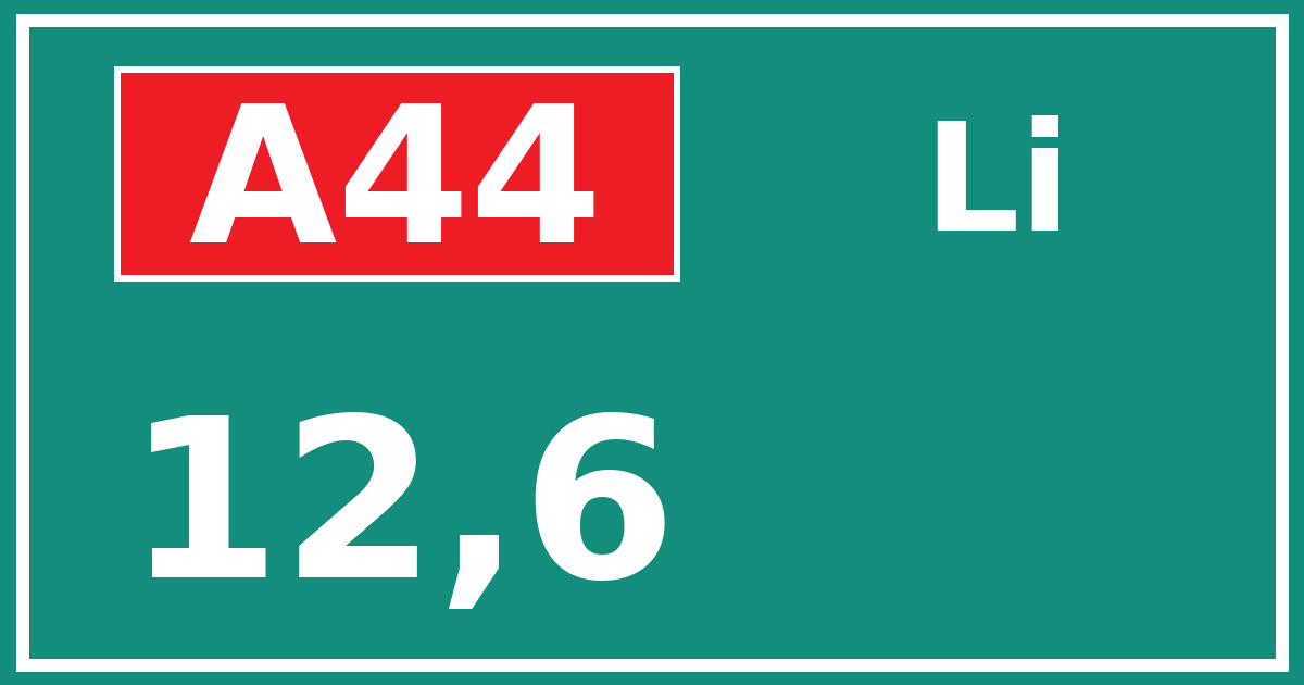 Hectometerbord A44 12,6 zijde Li