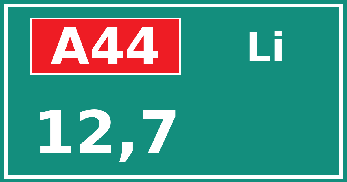 Hectometerbord A44 12,7 zijde Li