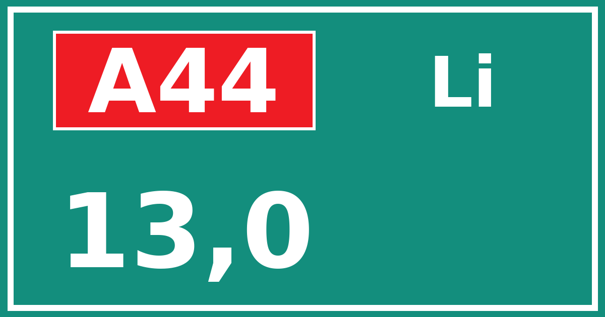 Hectometerbord A44 13,0 zijde Li