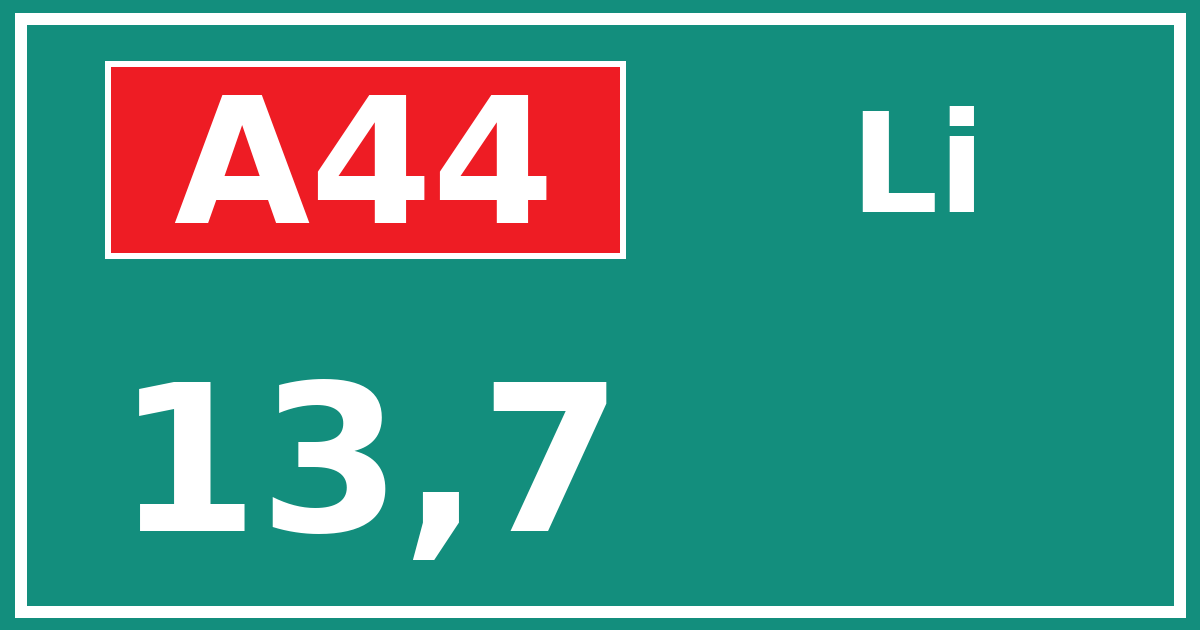 Hectometerbord A44 13,7 zijde Li