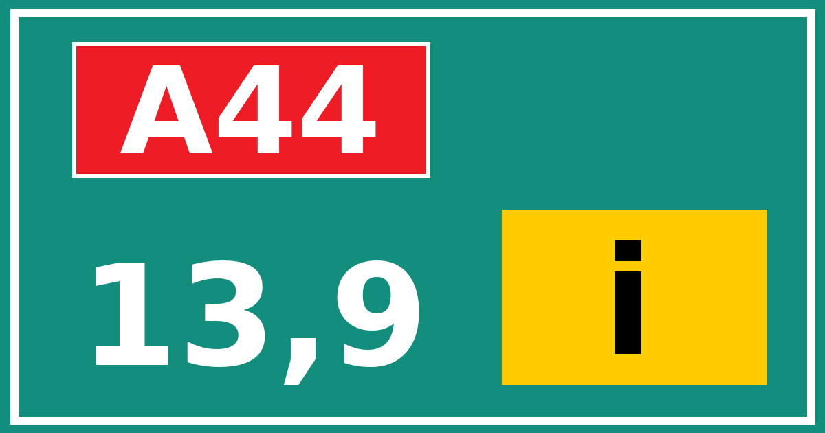 Hectometerbord A44 13,9 letter i