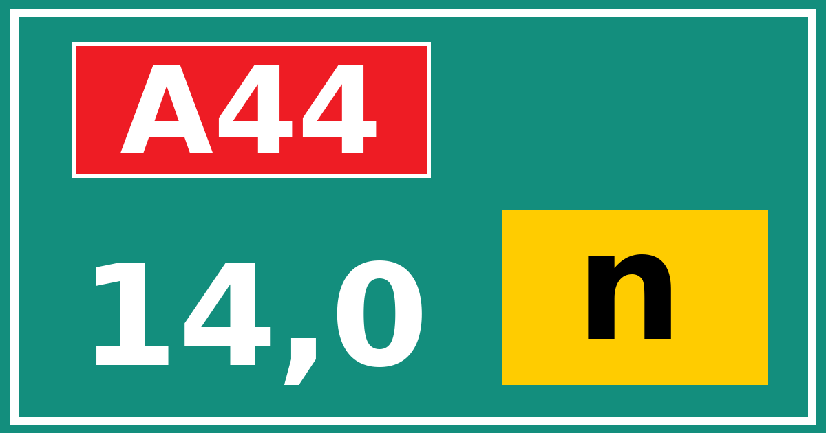 Hectometerbord A44 14,0 letter n