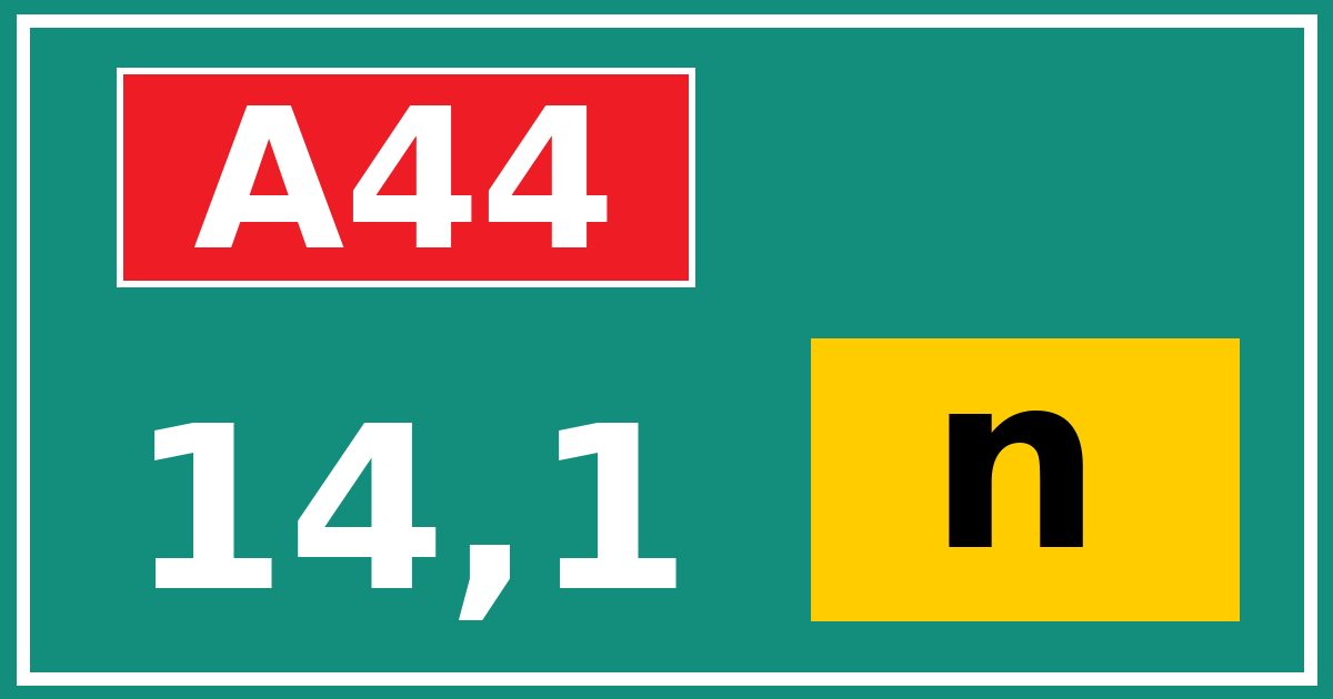 Hectometerbord A44 14,1 letter n
