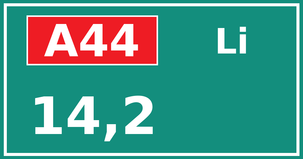 Hectometerbord A44 14,2 zijde Li