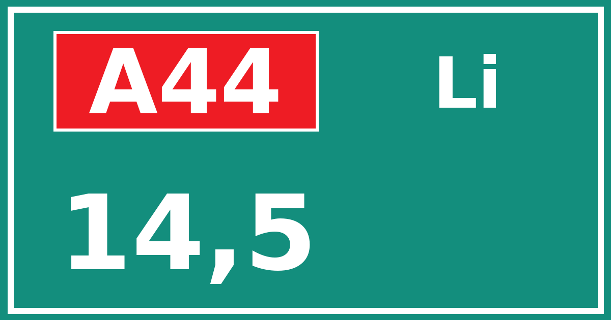 Hectometerbord A44 14,5 zijde Li