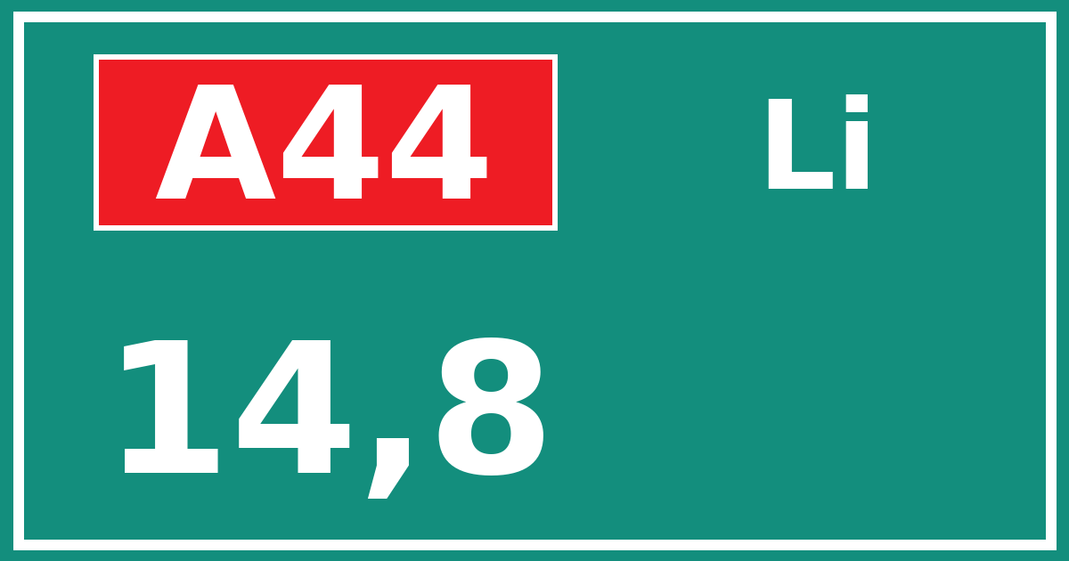 Hectometerbord A44 14,8 zijde Li