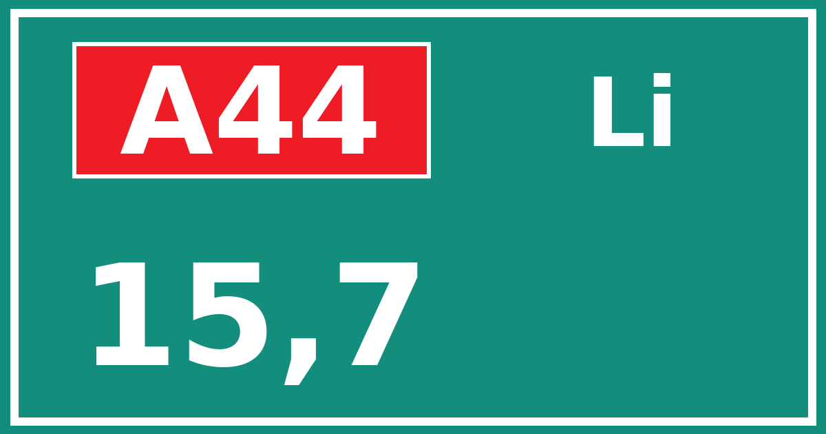 Hectometerbord A44 15,7 zijde Li