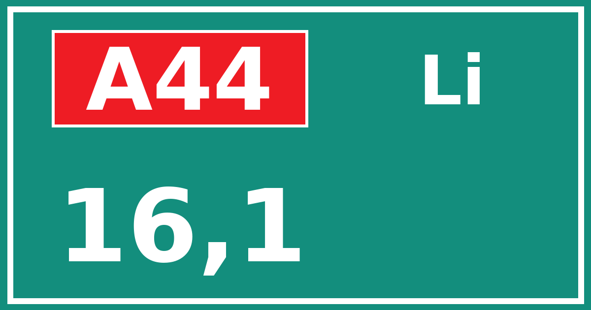 Hectometerbord A44 16,1 zijde Li