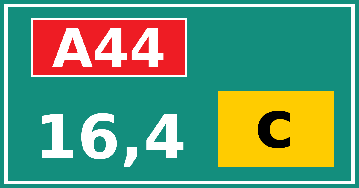 Hectometerbord A44 16,4 letter c