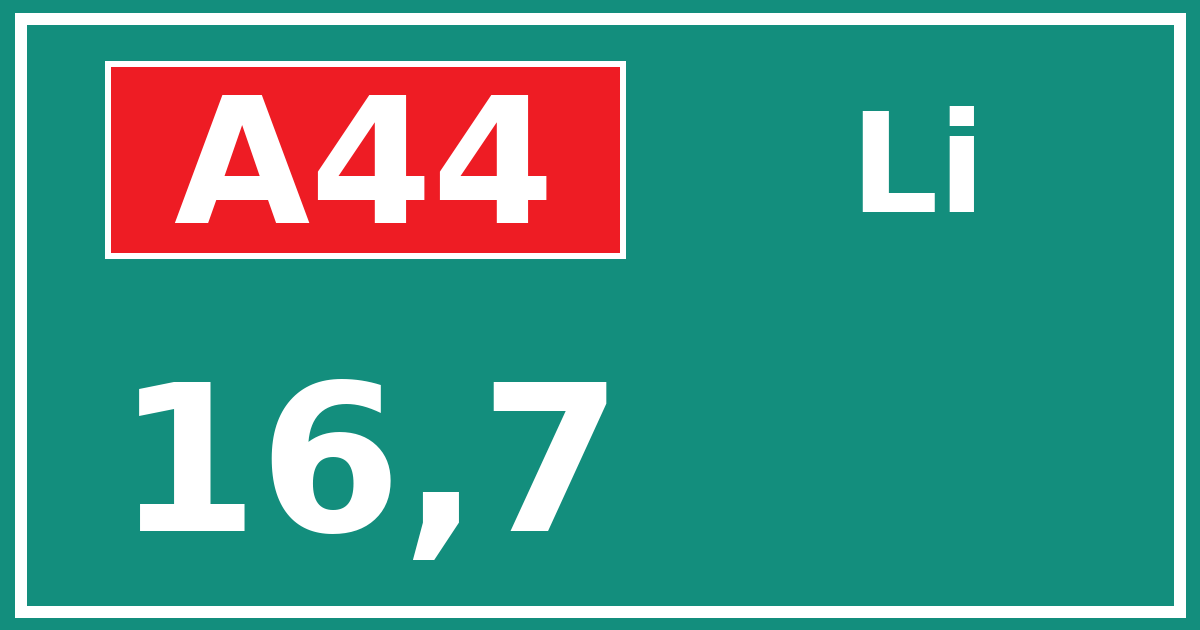 Hectometerbord A44 16,7 zijde Li