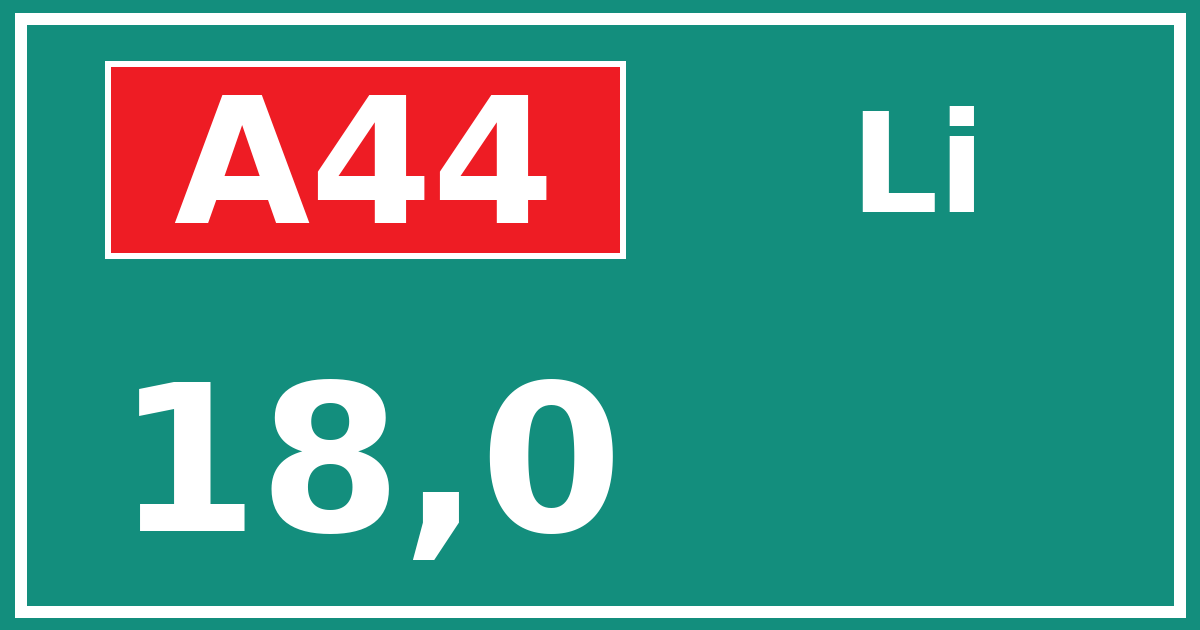 Hectometerbord A44 18,0 zijde Li