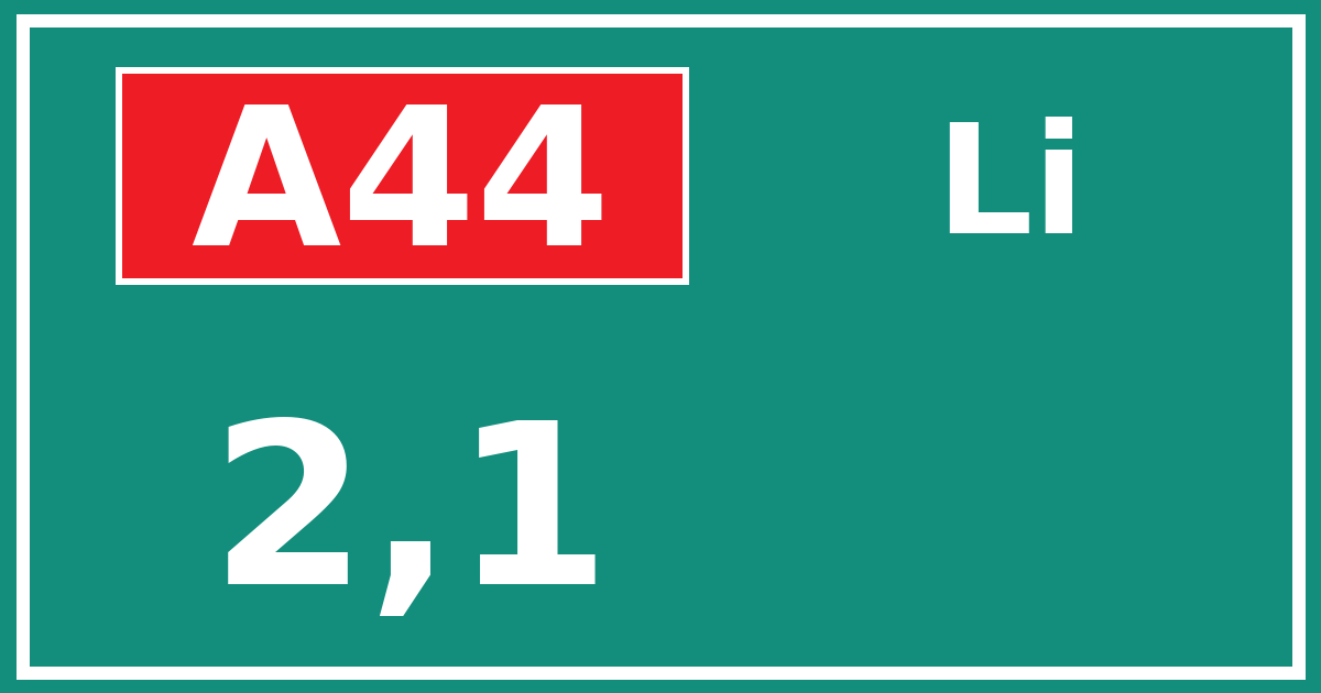 Hectometerbord A44 2,1 zijde Li