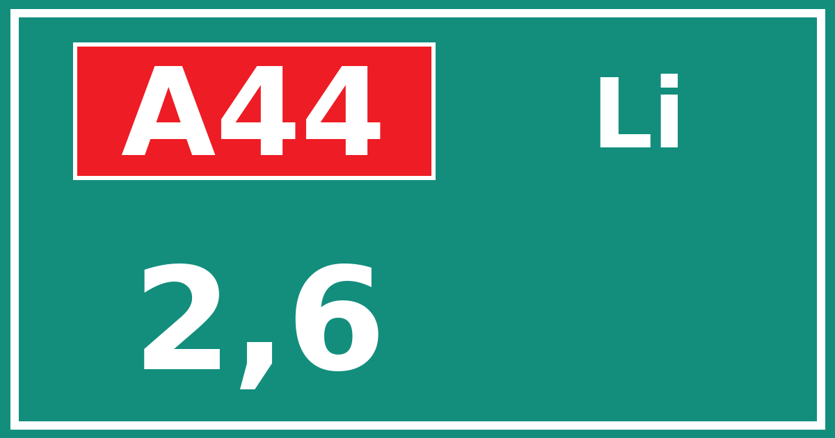 Hectometerbord A44 2,6 zijde Li