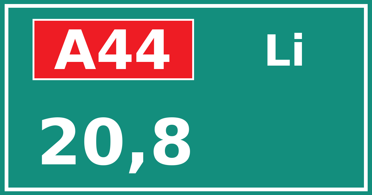 Hectometerbord A44 20,8 zijde Li