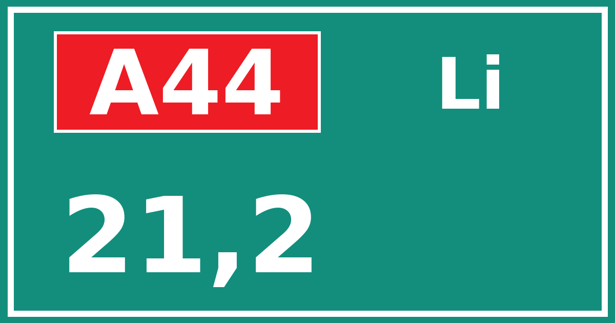 Hectometerbord A44 21,2 zijde Li