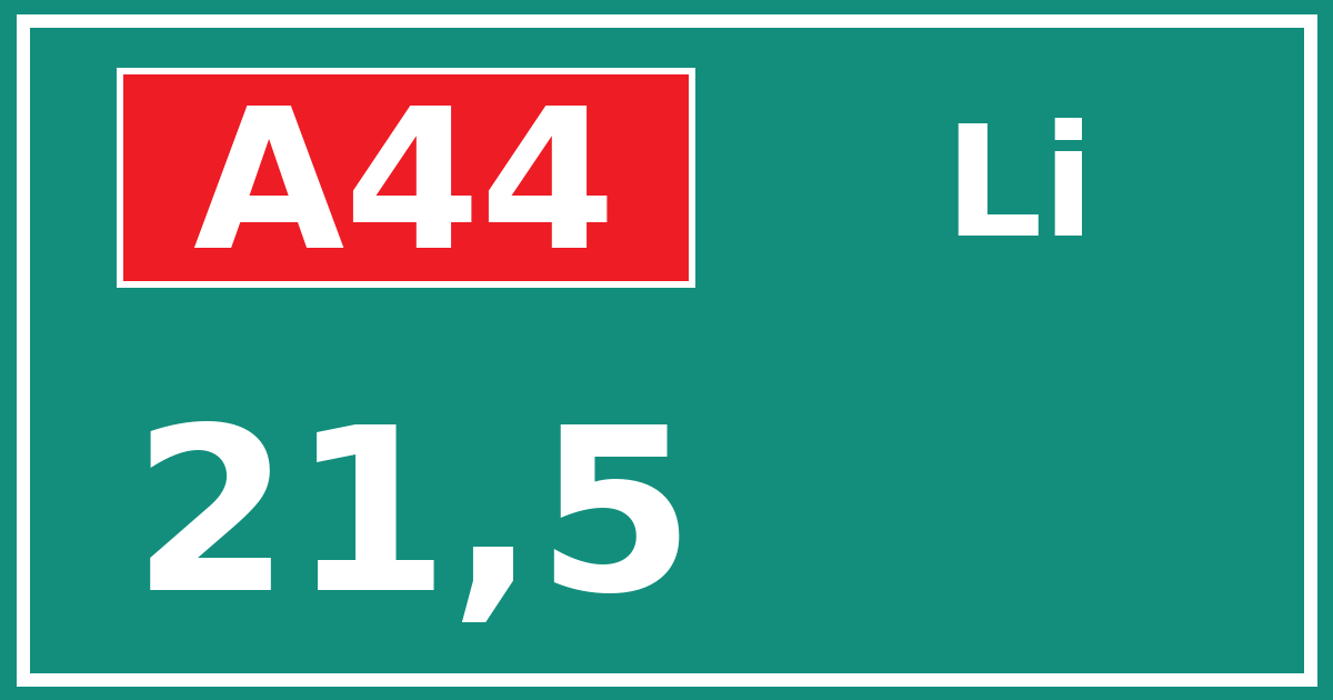 Hectometerbord A44 21,5 zijde Li