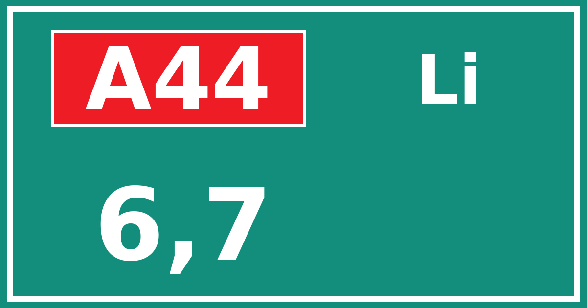 Hectometerbord A44 6,7 zijde Li