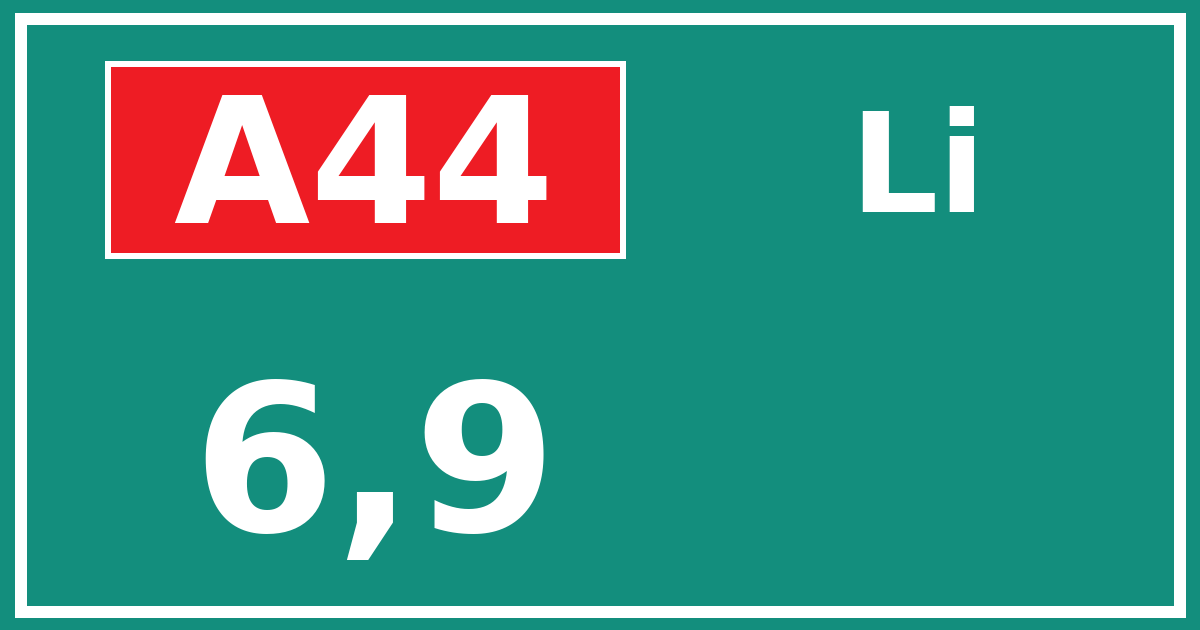 Hectometerbord A44 6,9 zijde Li