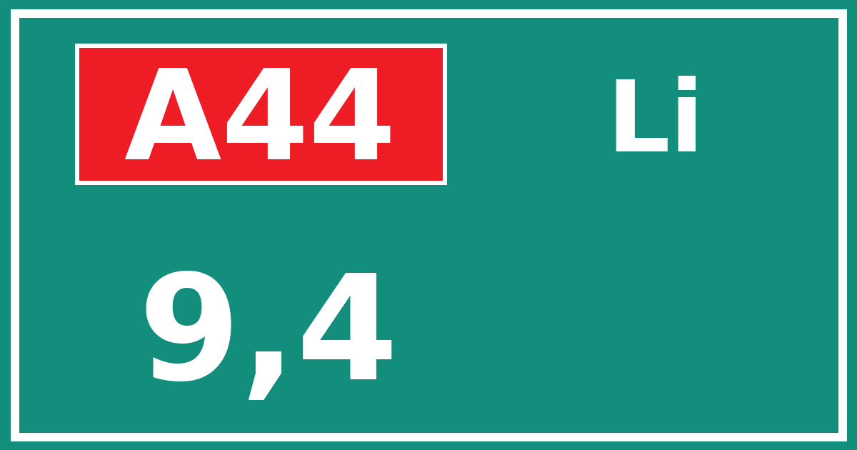 Hectometerbord A44 9,4 zijde Li