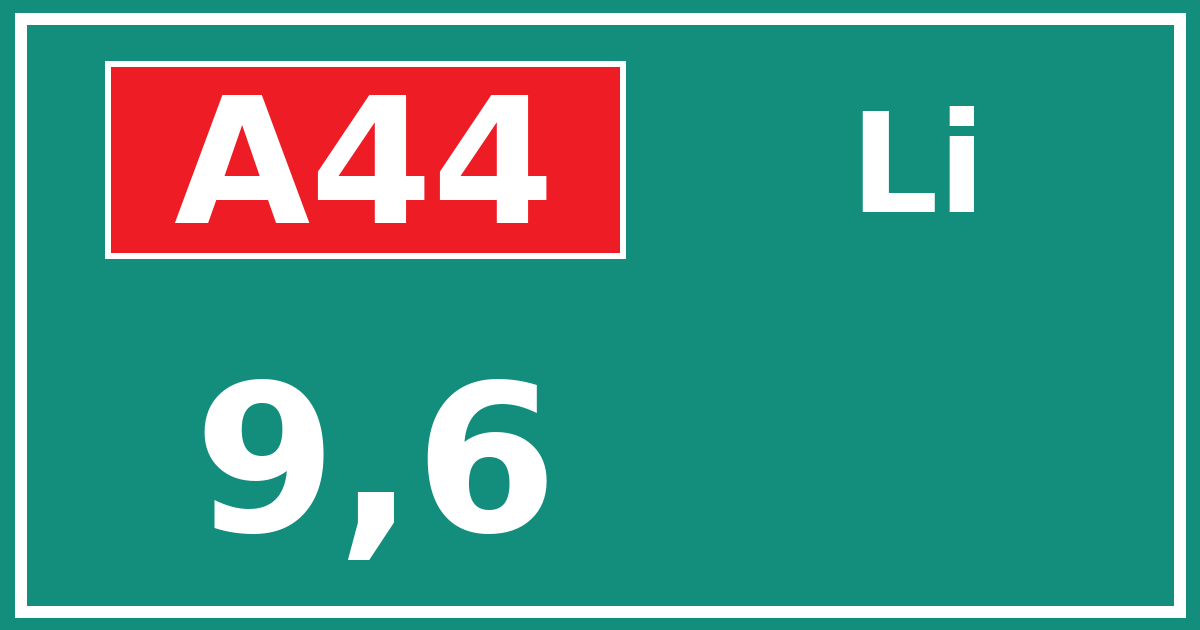 Hectometerbord A44 9,6 zijde Li