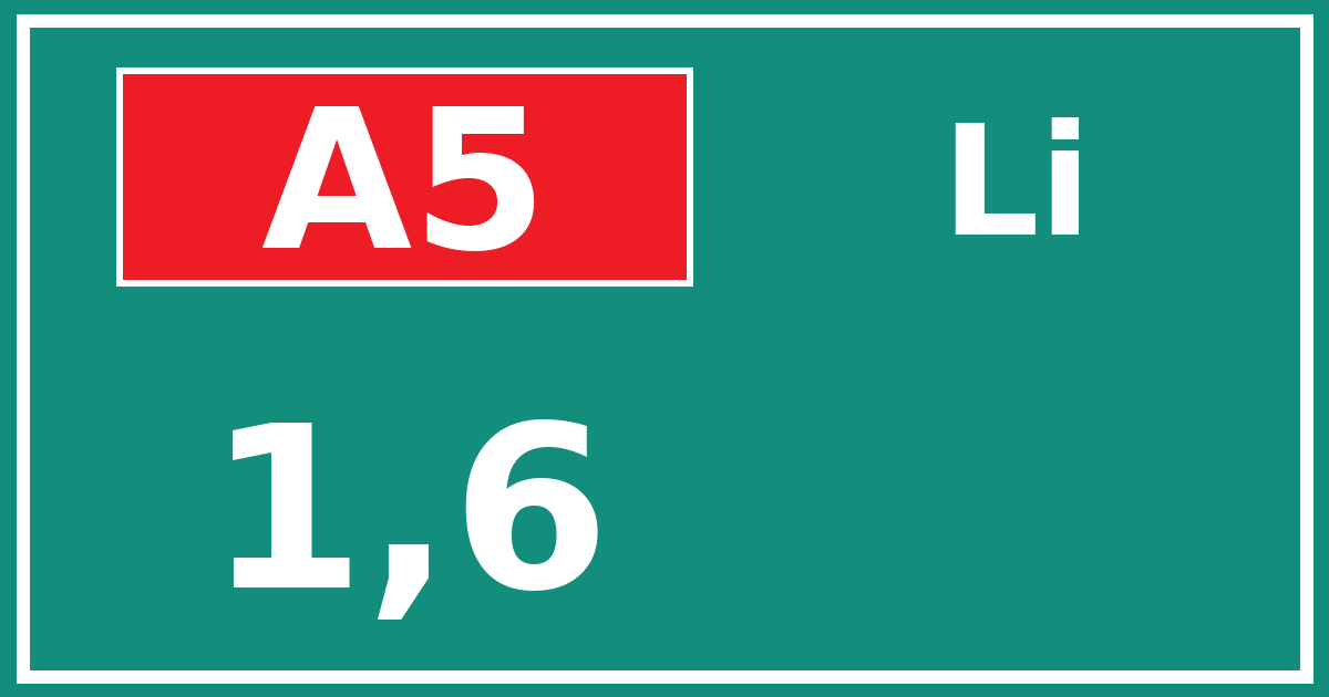 Hectometerbord A5 1,6 zijde Li