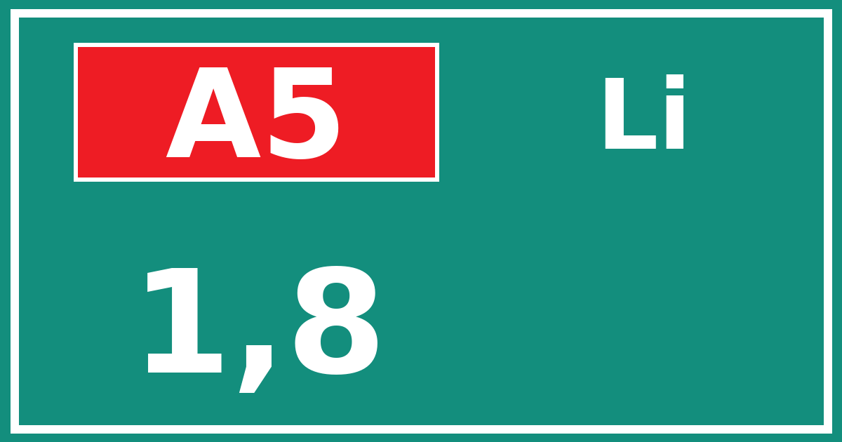 Hectometerbord A5 1,8 zijde Li