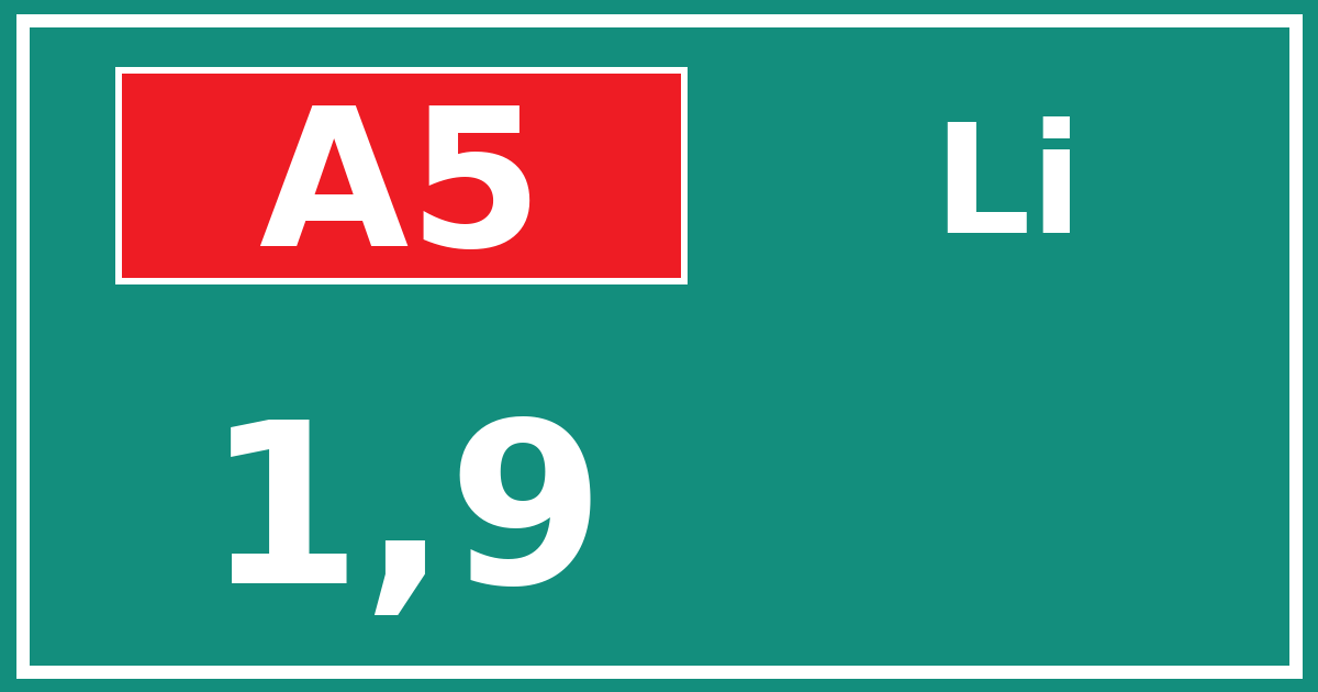 Hectometerbord A5 1,9 zijde Li