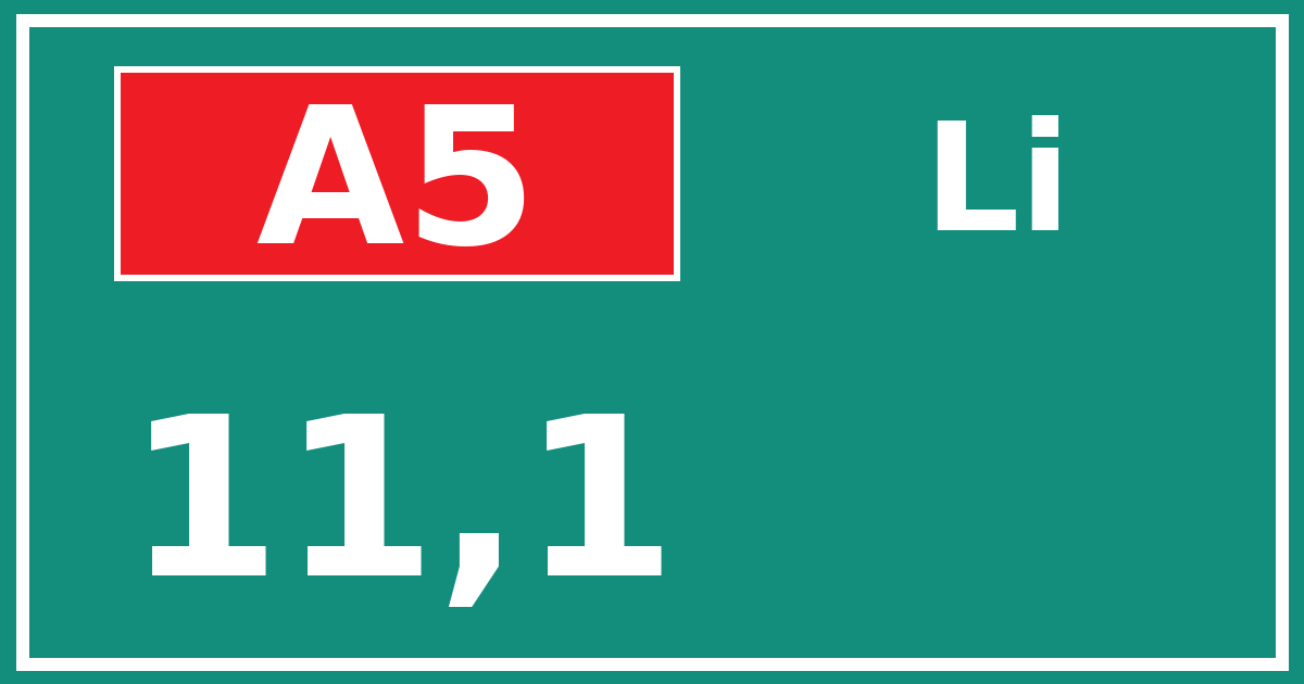 Hectometerbord A5 11,1 zijde Li