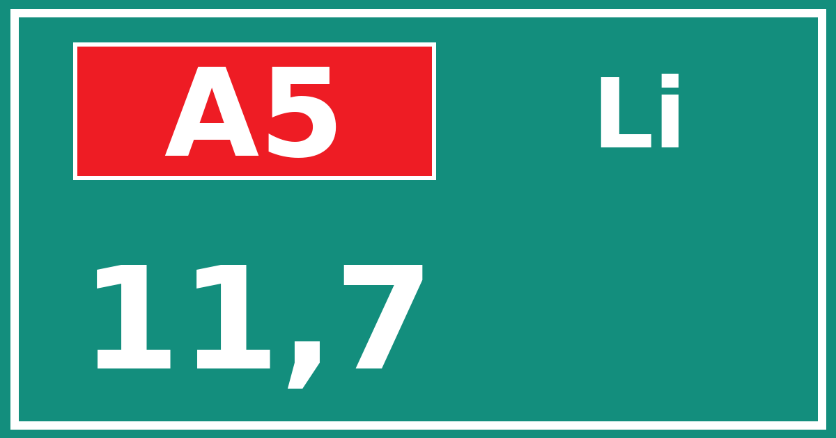 Hectometerbord A5 11,7 zijde Li
