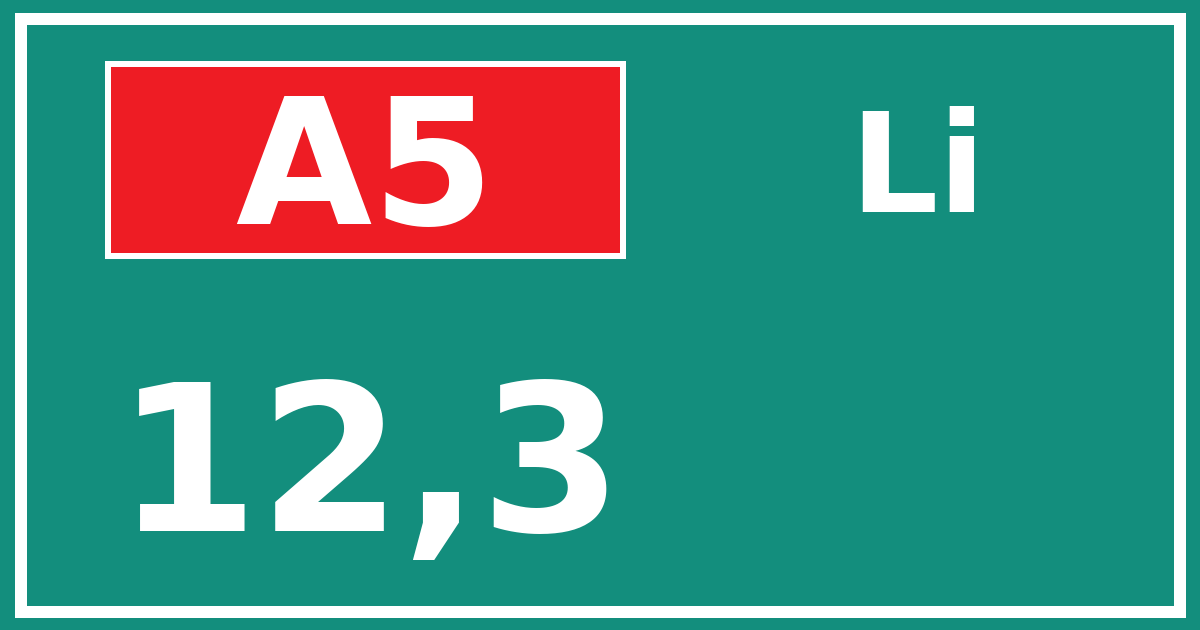 Hectometerbord A5 12,3 zijde Li