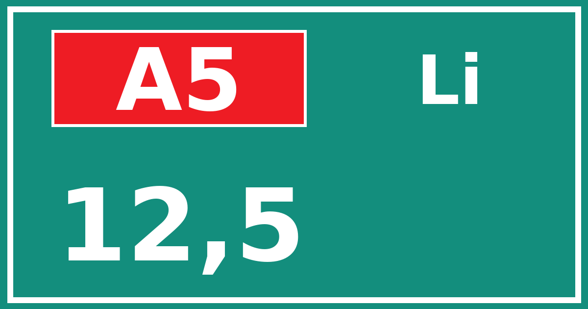 Hectometerbord A5 12,5 zijde Li