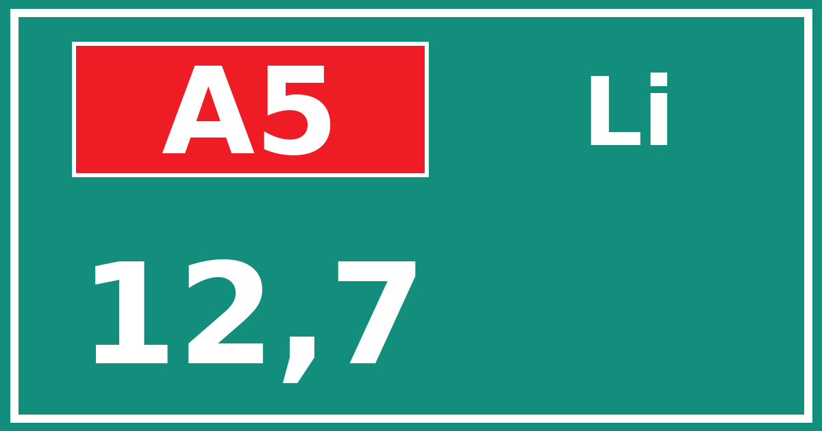 Hectometerbord A5 12,7 zijde Li