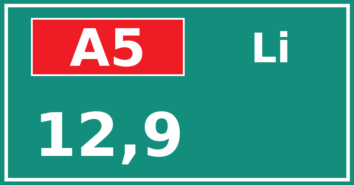 Hectometerbord A5 12,9 zijde Li