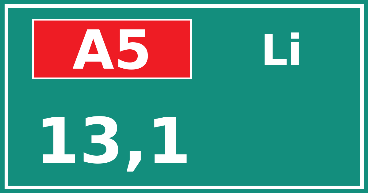 Hectometerbord A5 13,1 zijde Li