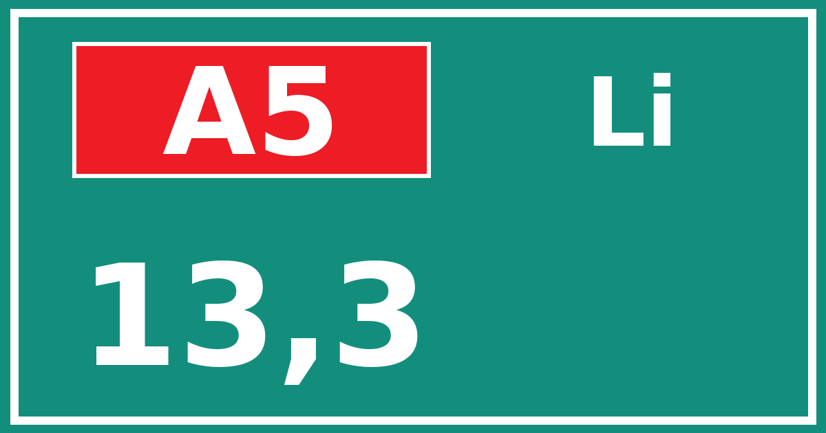 Hectometerbord A5 13,3 zijde Li
